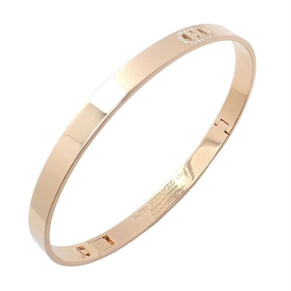 Authentic! Hermes 18k Rose Gold Large Model Diamond H D'Ancre Bangle Bracelet - Picture 1 of 12